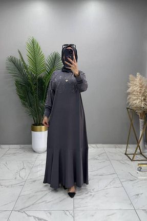لباس مجلسی سایز بزرگ طوسی زنانه یقه دوچرخه Mercan - کد 904602239
