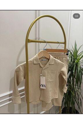 ست بالاتنه و پائین تنه بژ بچه گانه کتان Kids - کد 903487365