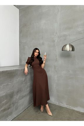 لباس مجلسی و فارغ التحصیلی قهوه ای زنانه کرپ mafdress - کد 903522335