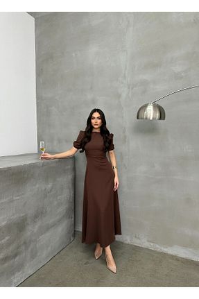 لباس مجلسی و فارغ التحصیلی قهوه ای زنانه کرپ mafdress - کد 903522335