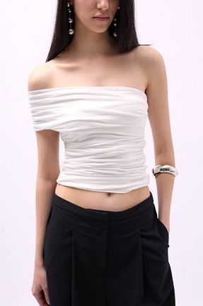 بلوز سفید زنانه ساده vuvutasarım - کد 903534167