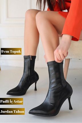 بوت / نیم بوت مشکی زنانه پاشنه متوسط (5-9 سانتی متر) Hane Dostu - کد 903540778