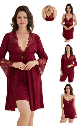 ست لباس راحتی زرشکی زنانه ساده vory - کد 903606303