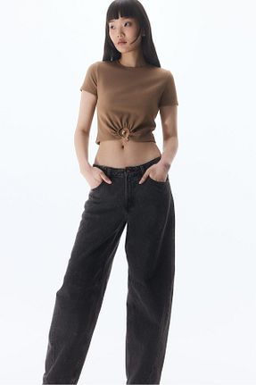 شلوار جین مشکی زنانه پاچه گشاد H&M - کد 903627428