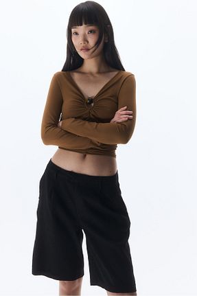 شلوارک و برمودا مشکی زنانه مخلوط کتان H&M - کد 903628288
