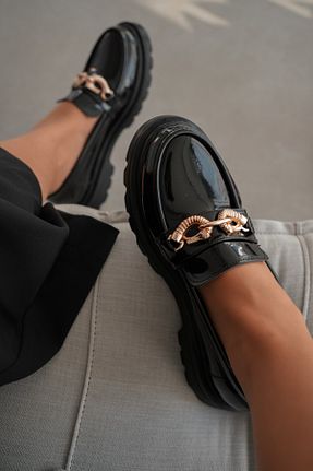 کفش لوفر مشکی زنانه چرم لاکی selinshoes - کد 904799170