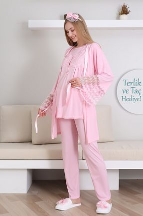 ست لباس راحتی بارداری صورتی زنانه پنبه ای ERDENİZ TEKSTİL - کد 904105919