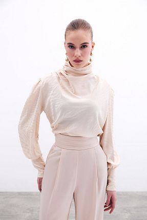بلوز بژ زنانه طرح دار Sateen - کد 832708710