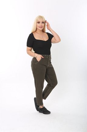 شلوار سایز بزرگ قهوه ای زنانه پنبه ای CEDY DENIM - کد 456653511