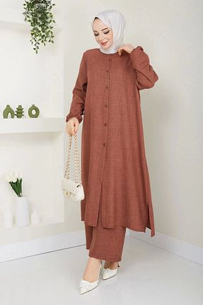 ست بالاتنه و پائین تنه سایز بزرگ قهوه ای زنانه کش دار kaes giyim - کد 812922498