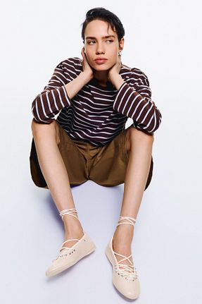 کفش آکسفورد نباتی زنانه پلی اورتان Bershka - کد 919767897