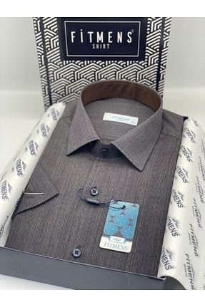 پیراهن قهوه ای مردانه اورسایز Fitmens - کد 824462579