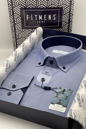 پیراهن آبی مردانه اورسایز Fitmens - کد 378792007