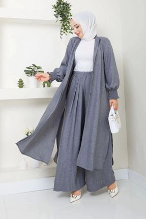 ست بالاتنه و پائین تنه حجاب طوسی زنانه کارگو kaes giyim - کد 846795868