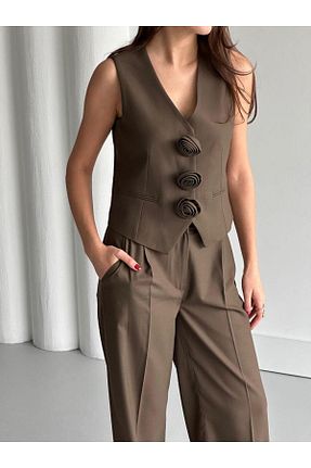 ست بالاتنه و پائین تنه قهوه ای زنانه بافتنی EFİL - کد 903814598