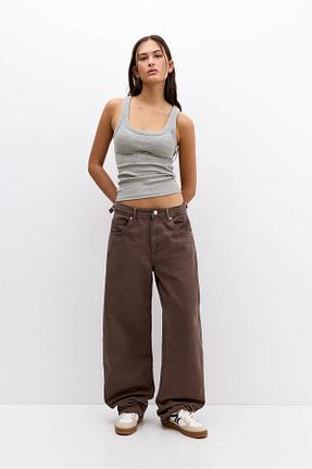 تیشرت طوسی زنانه یقه هالتر Pull & Bear - کد 900495859