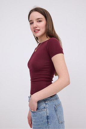تیشرت زرشکی زنانه اسلیم فیت Addax - کد 903830476