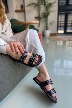 صندل مشکی زنانه پاشنه تخت SHOEBELLAS - کد 904988276