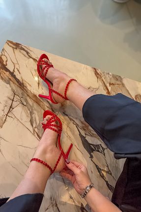کفش پاشنه بلند کلاسیک قرمز زنانه سنگ SHOEBELLAS - کد 903833976