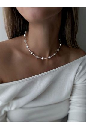 گردنبند جواهر سفید زنانه مروارید Kirastore - کد 903961594