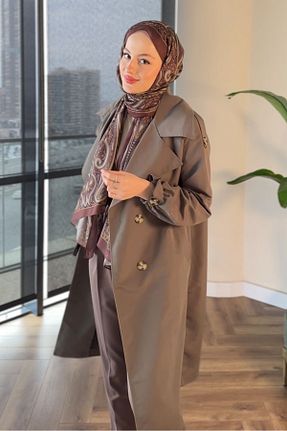 ترنچکت حجاب خاکی زنانه بدون آستر Oven - کد 848502854