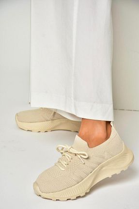 کفش اسنیکر بژ زنانه بند دار Fox Shoes - کد 904045420