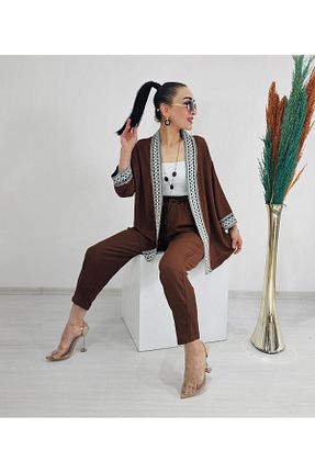 کیمونو و کافتان قهوه ای زنانه لیکرا Altı Üstü Butik - کد 863625487