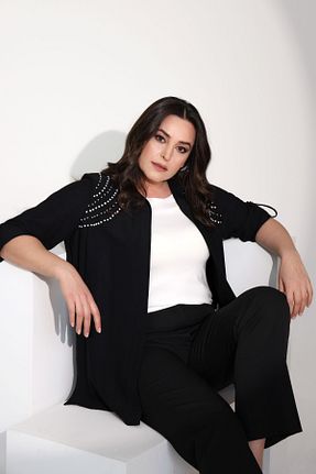 ست بالاتنه و پائین تنه سایز بزرگ مشکی زنانه بافتنی SERTUĞ - کد 717237730