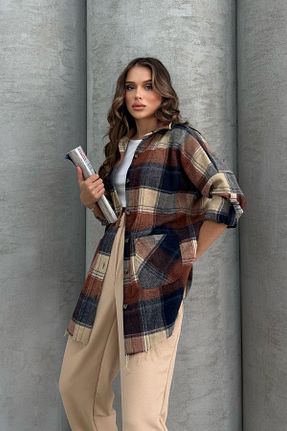 پیراهن قهوه ای زنانه اورسایز RB CLUB - کد 872961382