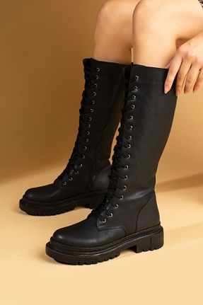 چکمه مشکی زنانه چرم مصنوعی Pembe Potin - کد 859363660