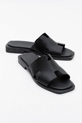 دمپائی مشکی زنانه چرم خالص luvishoes - کد 904112666