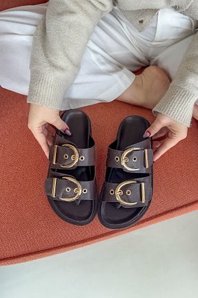 دمپائی قهوه ای زنانه چرم مصنوعی SHOEBELLAS - کد 904133230