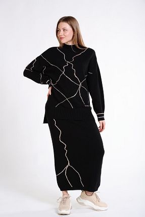 دامن مشکی زنانه مخلوط ویسکون Sassofono - کد 904125023