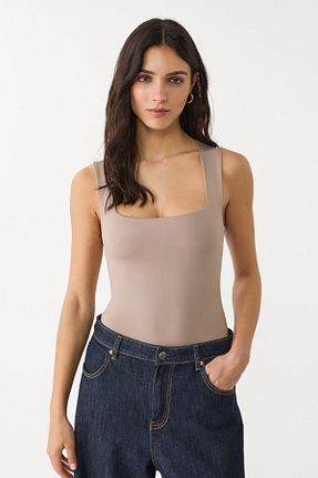بادی قهوه ای زنانه یقه مربعی Stradivarius - کد 904160989