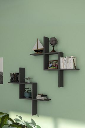 قفسه دیواری طوسی 67 سانتی متر İda Wooden - کد 808359815