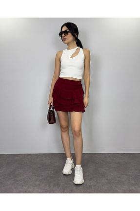 دامن زرشکی زنانه مخلوط ویسکون DEQ FASHION - کد 904281372