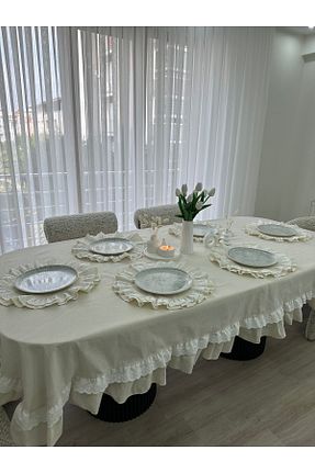رومیزی بژ کتان eyma home - کد 905547834
