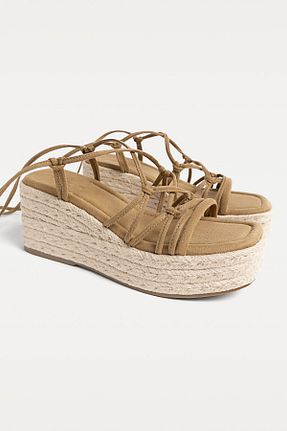 صندل بژ زنانه پاشنه پلتفرم Stradivarius - کد 904006859