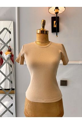 تیشرت بژ زنانه کراپ PND - کد 904315144
