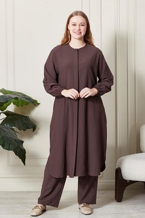 ست بالاتنه و پائین تنه سایز بزرگ قهوه ای زنانه کش دار Ferace - کد 904415884