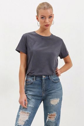 تیشرت طوسی زنانه یقه گرد HAKKE - کد 904423948