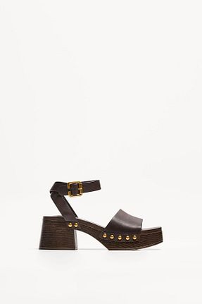 صندل قهوه ای زنانه پاشنه ضخیم Bershka - کد 904422021