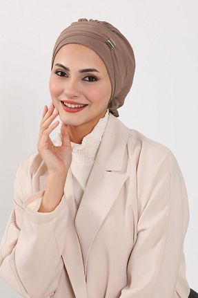 شال قهوه ای زنانه پنبه پلی استر Aisha