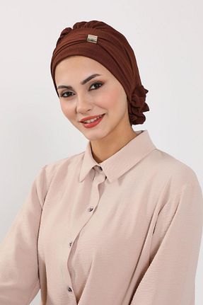 شال قهوه ای زنانه پنبه پلی استر Aisha