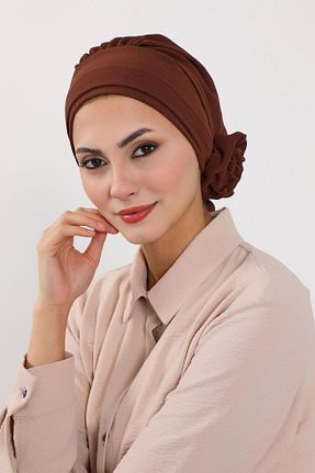 شال قهوه ای زنانه پلی استر Aisha