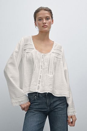 بلوز سفید زنانه یقه دوچرخه Massimo Dutti - کد 902024840