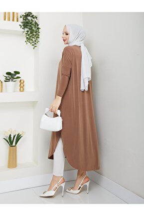تونیک حجاب قهوه ای زنانه رگولار MODAMÜNASİP - کد 904477378