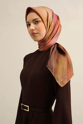 روسری قهوه ای کرپ ساتن ابریشم Armine - کد 904533309