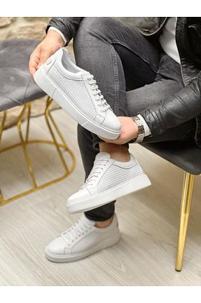 کفش اسنیکر سفید مردانه چرم اصل ByItallanoshoes - کد 904530070