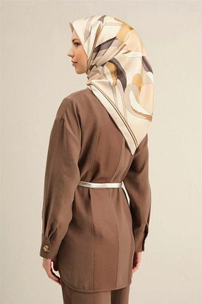 روسری بژ کرپ ساتن ابریشم Armine - کد 904539422